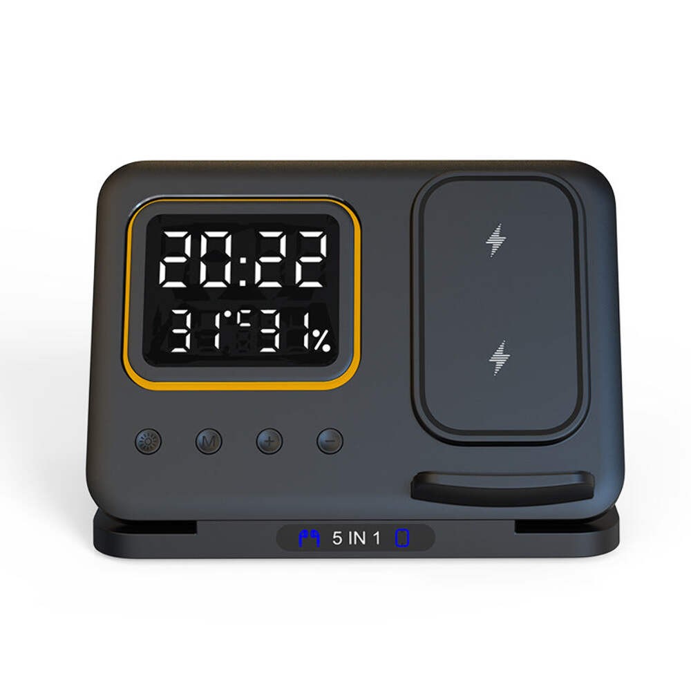 15W Wireless Chargers Stand 5 In1 LED Digital Alarm Clock Fast Charging Dock Sta
