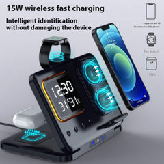 15W Wireless Chargers Stand 5 In1 LED Digital Alarm Clock Fast Charging Dock Sta
