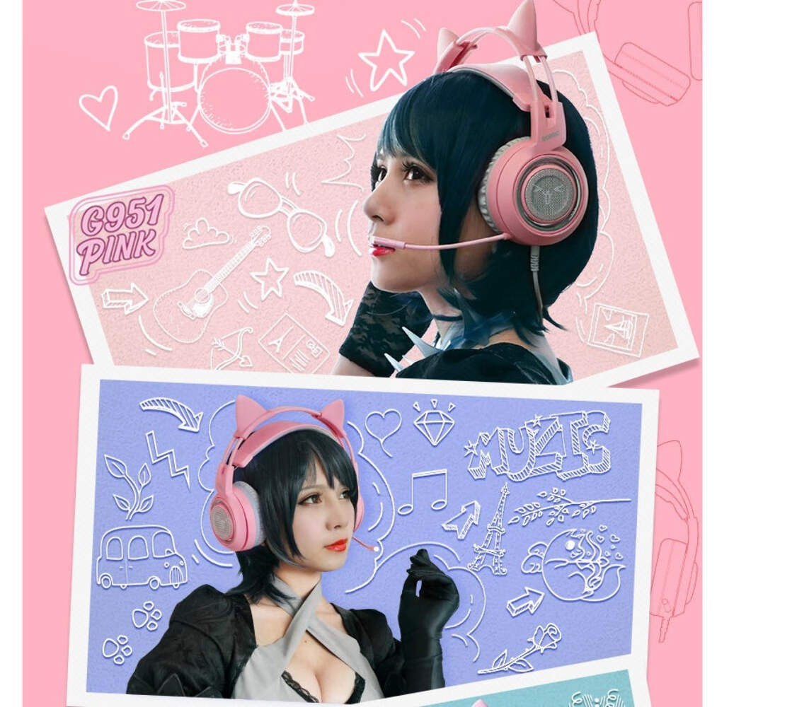 G951 Gaming Headset USB 7.1 Virtual Surround Sound Headsets LED Cat Ear Headphon