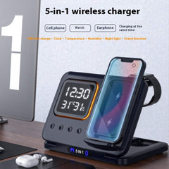 15W Wireless Chargers Stand 5 In1 LED Digital Alarm Clock Fast Charging Dock Sta