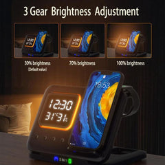 15W Wireless Chargers Stand 5 In1 LED Digital Alarm Clock Fast Charging Dock Sta