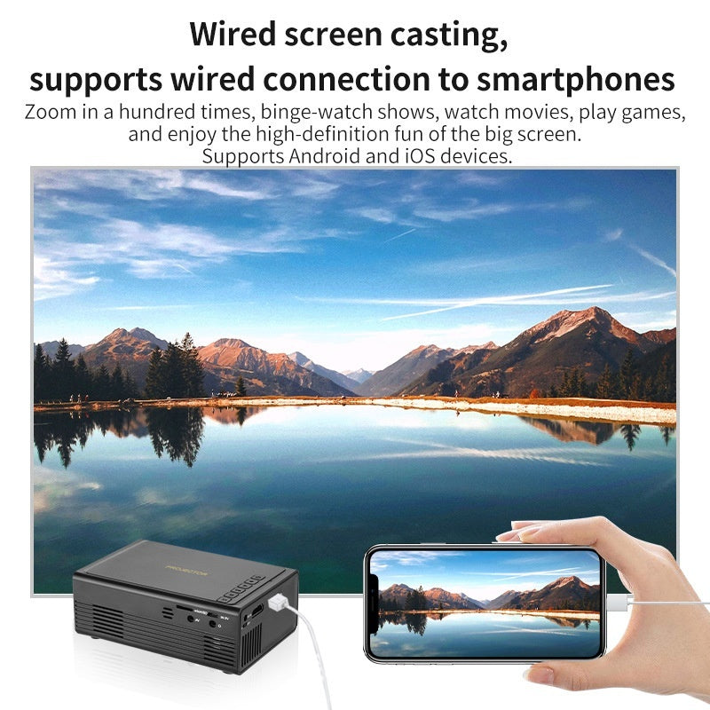 Portable Mini Projector Wired Same Screen With Mobile Phone Support